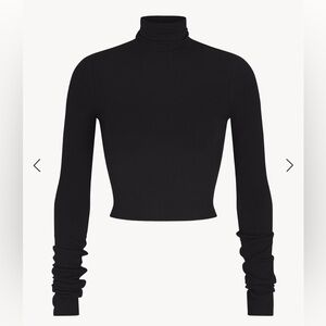 All Saints Black Ribbed Turtleneck Crop Fitted Sweater 100% Merino Wool